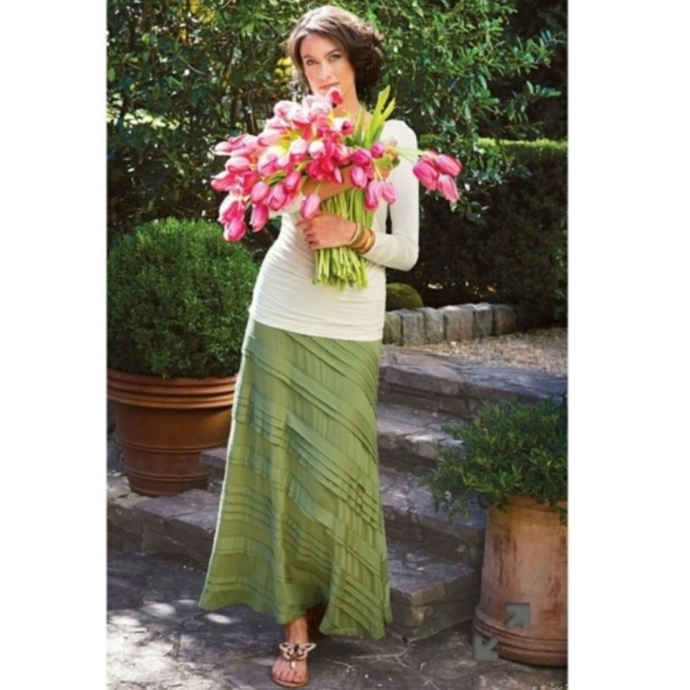 New! Soft Surroundings Boho Sage Green Diagonal Tier Maxi Skirt